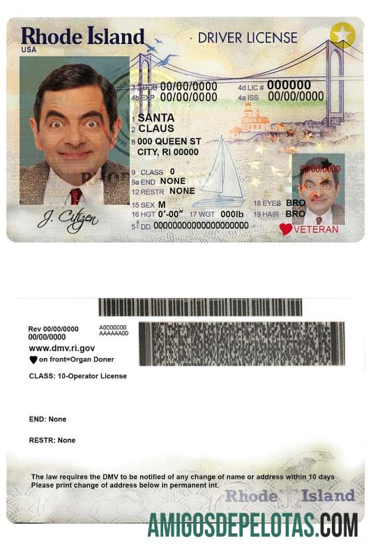 امریکہ Rhode Island state ڈرائیونگ لائسنس ماک اپ