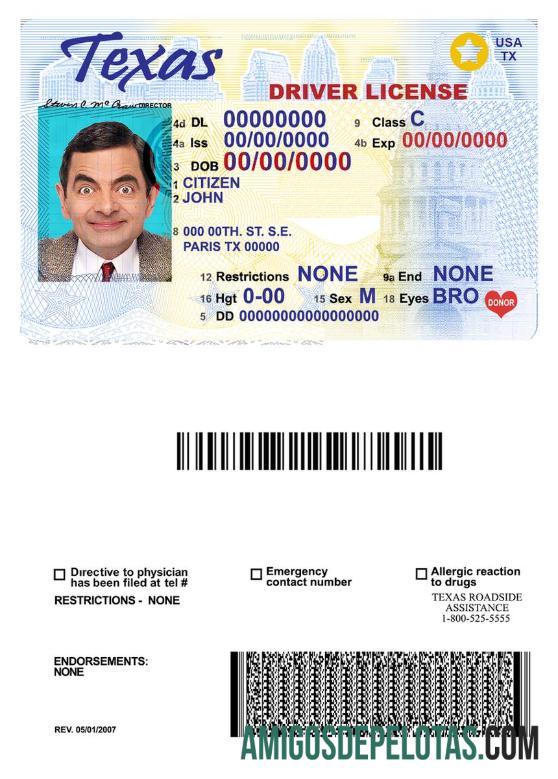 امریکہ Texas DL نمونہ
