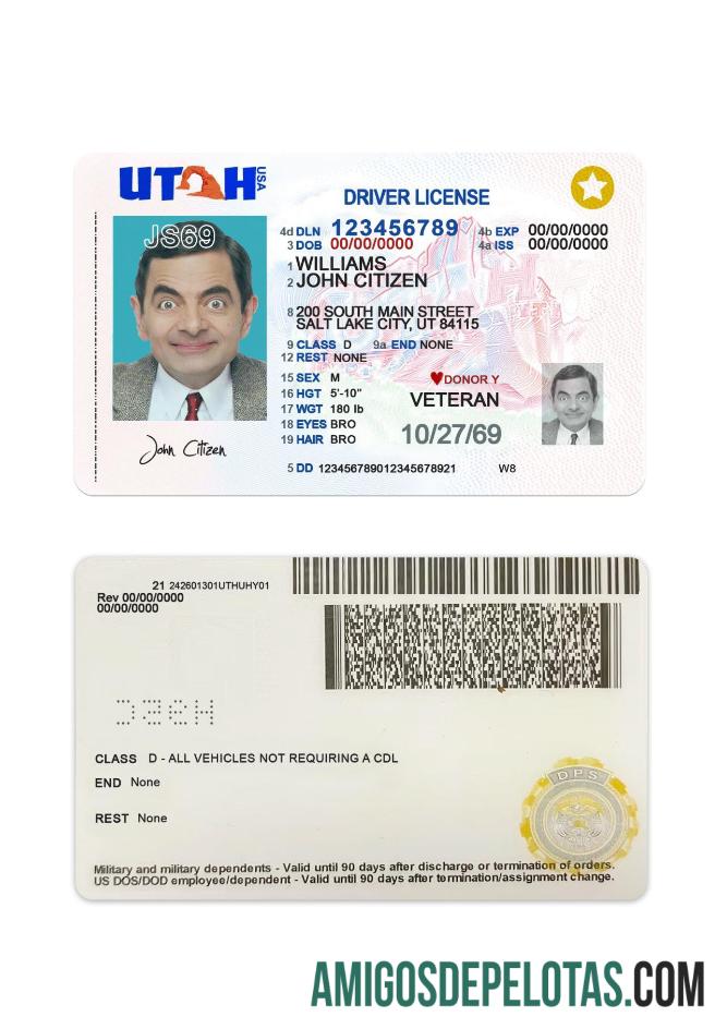 امریکہ Utah ڈرائیونگ لائسنس 2021 موجودہ ورژن 2 ٹیمپلیٹ