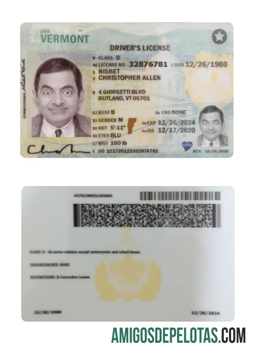 امریکہ Vermont ڈرائیونگ لائسنس 2020 موجودہ ڈیزائن