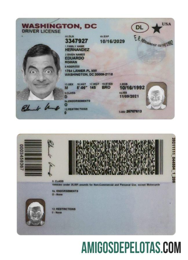 امریکہ Washington DC ڈرائیونگ لائسنس پیش نظارہ