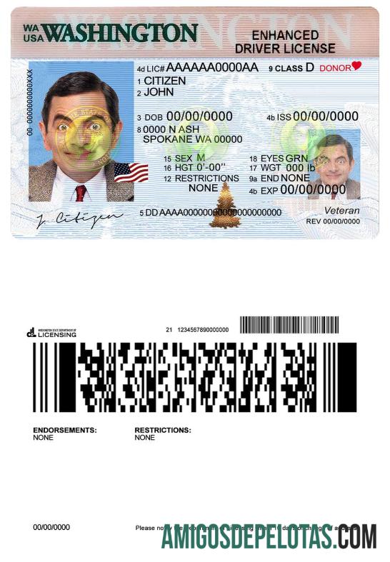 امریکہ Washington ڈرائیونگ لائسنس نمونہ