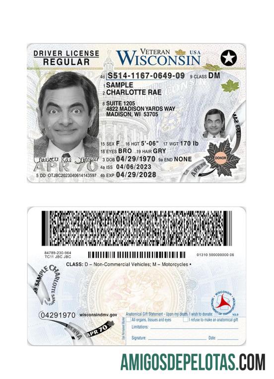 امریکہ Wisconsin ڈرائیونگ لائسنس 2023 موجودہ ٹیمپلیٹ