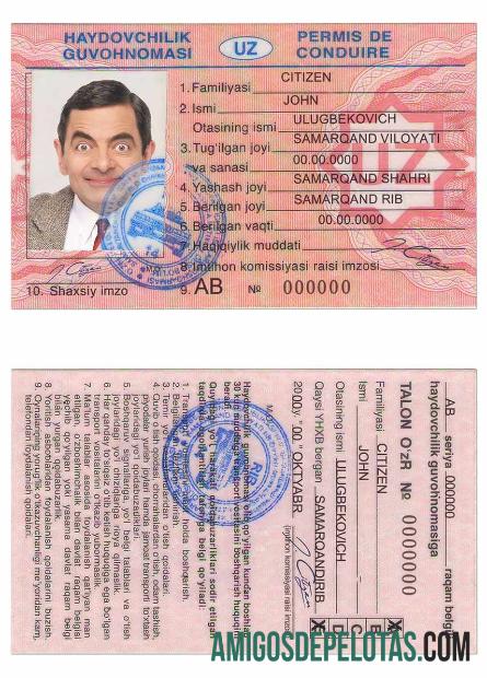 ازبکستان ڈرائیونگ لائسنس ٹیمپلیٹ