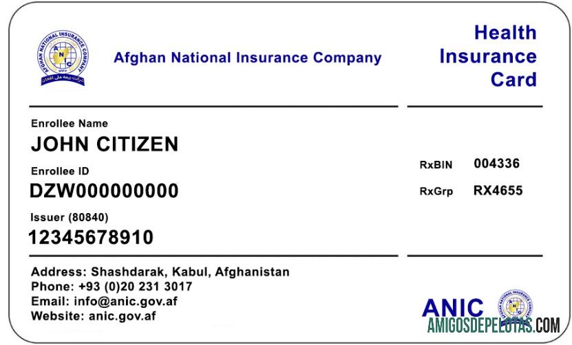 Afganistan Afghan nasional asuransi Perusahaan kesehatan asuransi kartu pratinjau
