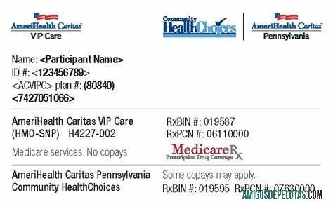 AS Pennsylvania AmeriHealth Caritas kesehatan asuransi kartu templat