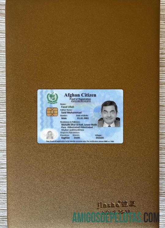 Afghan citizen proof of رجسٹریشن فوٹو لک سامنے نمونہ