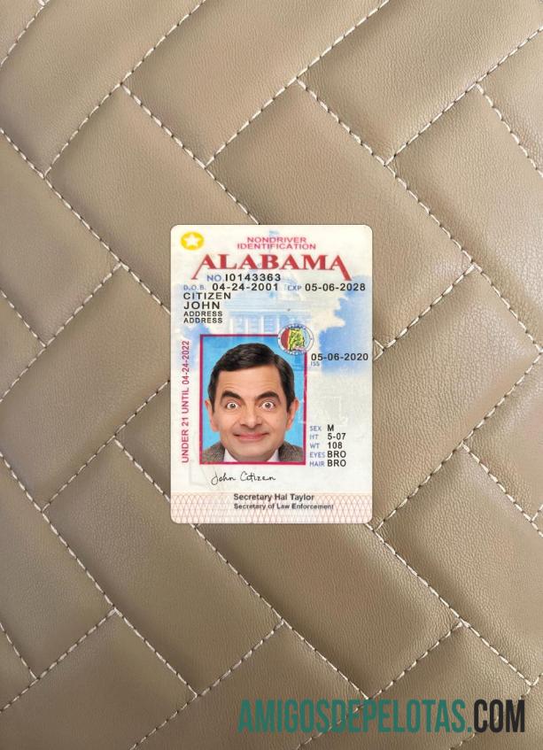 امریکہ Alabama under 21 شناختی کارڈ فوٹو لک سامنے پیش نظارہ