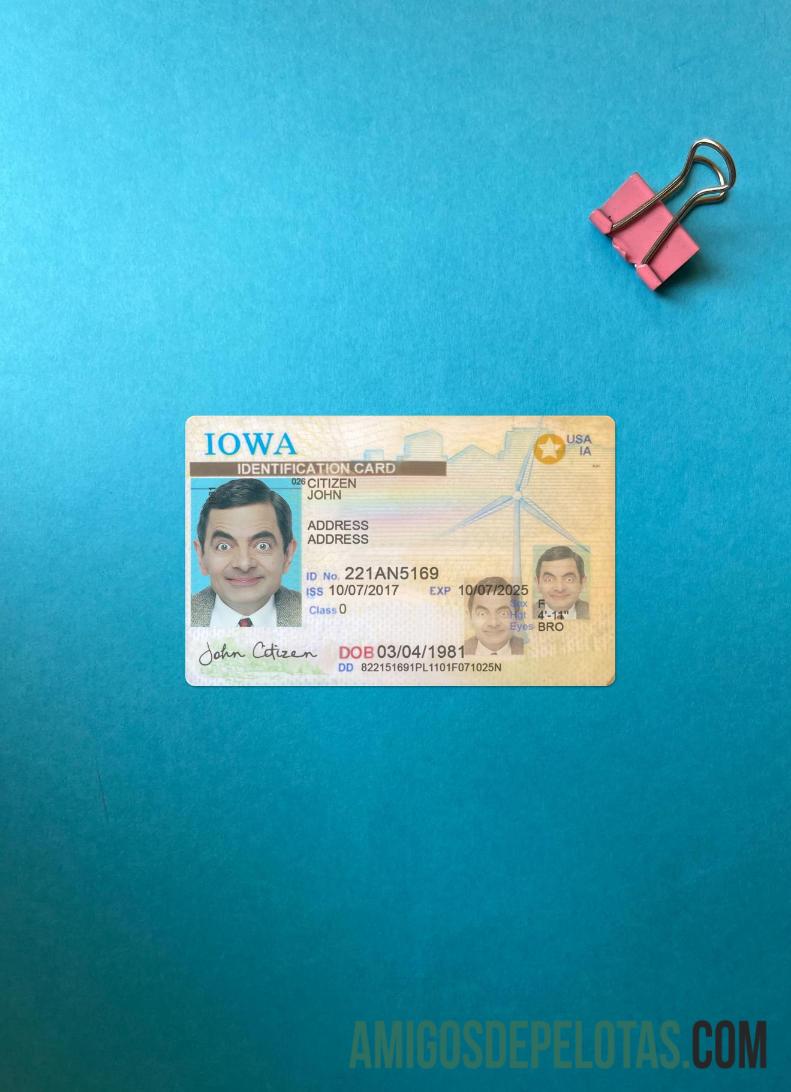 امریکہ Iowa شناختی کارڈ فوٹو لک سامنے ماک اپ