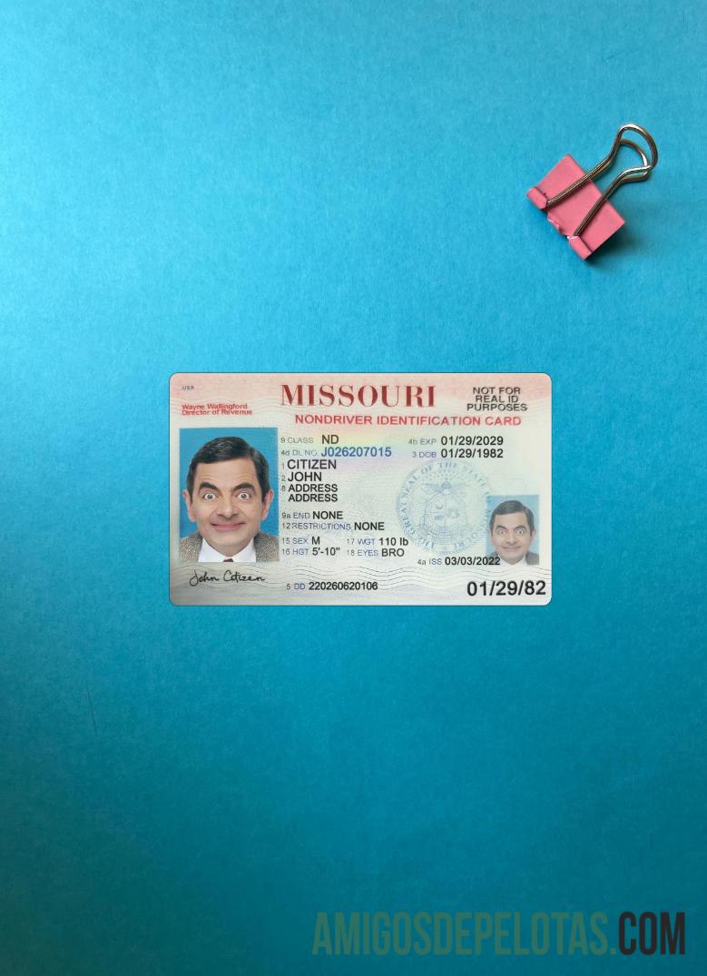امریکہ Missouri شناختی کارڈ فوٹو لک سامنے ماک اپ