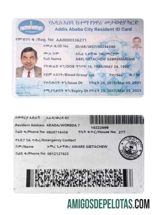 Addis Ababa رہائشی شناختی کارڈ ٹیمپلیٹ