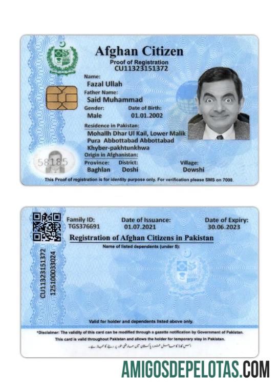 Afghan citizen proof of رجسٹریشن ٹیمپلیٹ