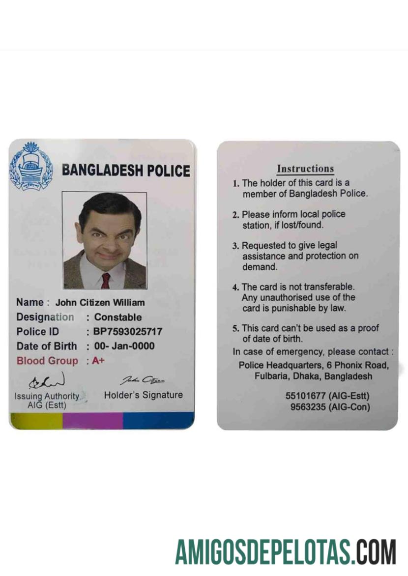 بنگلہ دیش police شناختی ٹیمپلیٹ