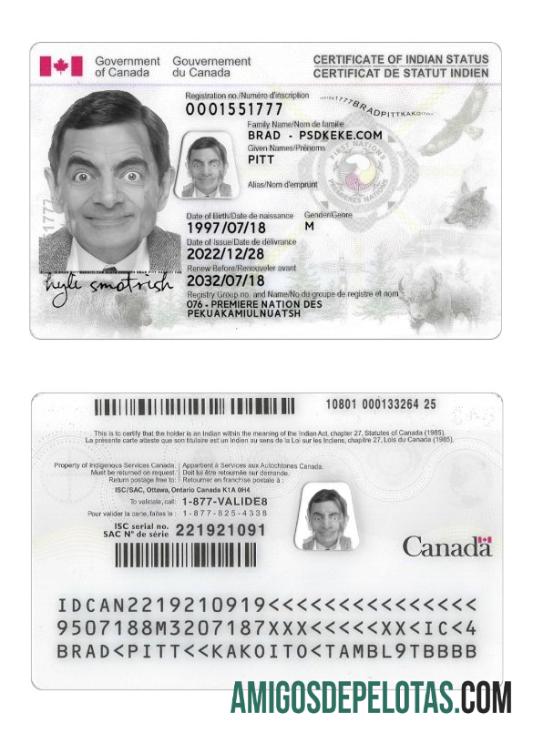 کینیڈا Indian status شناختی کارڈ پیش نظارہ