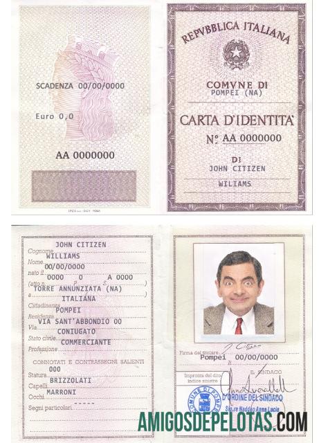 اطالیہ شناختی کارڈ کارڈ (La Carta DΓÇÖIdentitaΓÇÖ Italiana) نمونہ