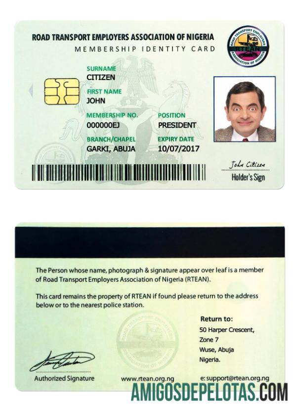 نائجیریا شناختی کارڈ ٹیمپلیٹ