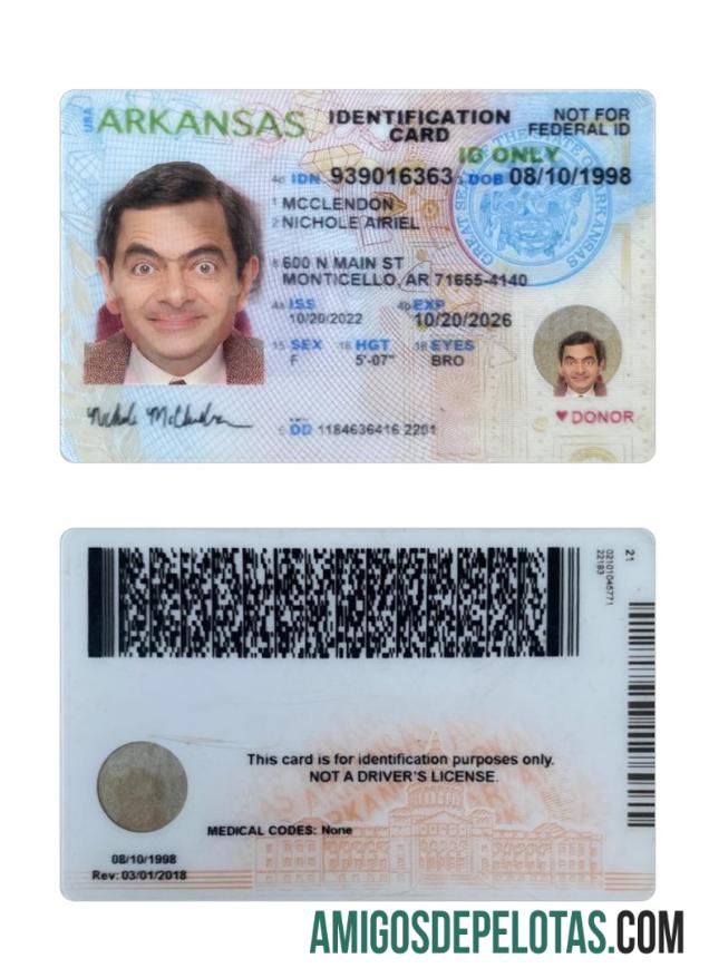 امریکہ Arkansas شناختی کارڈ ٹیمپلیٹ
