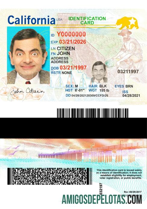 امریکہ California شناختی کارڈ 2021 موجودہ ٹیمپلیٹ