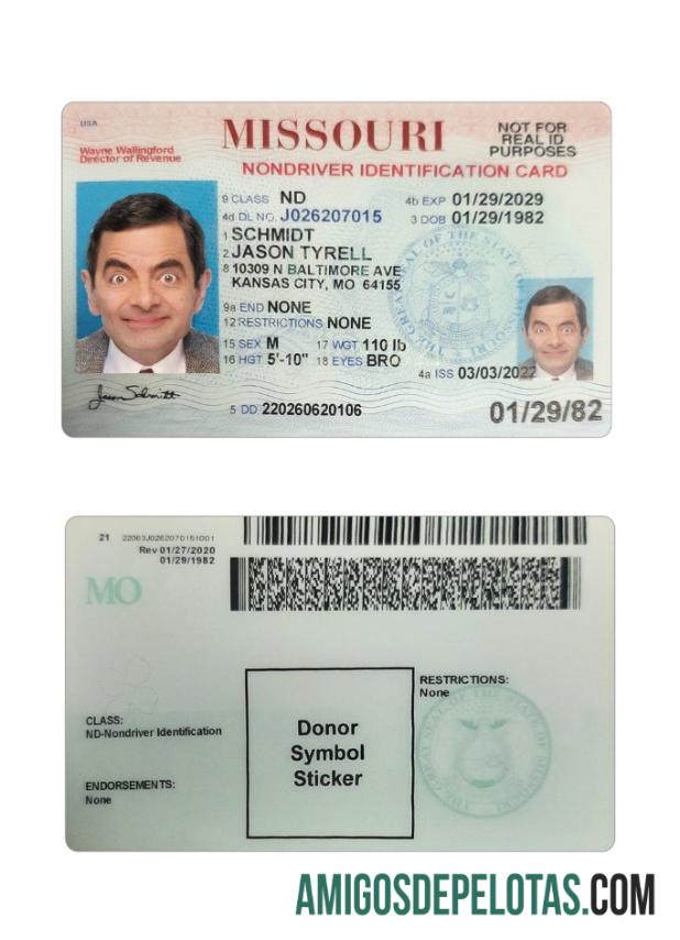 امریکہ Missouri شناختی کارڈ ٹیمپلیٹ