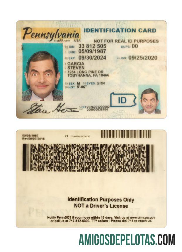 امریکہ Pennsylvania شناختی کارڈ ٹیمپلیٹ