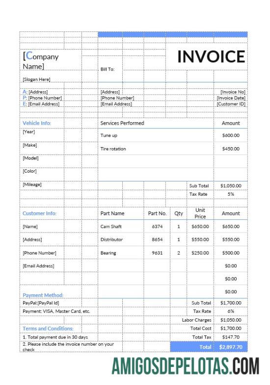 Profesional Auto Repair Estimate faktur templat