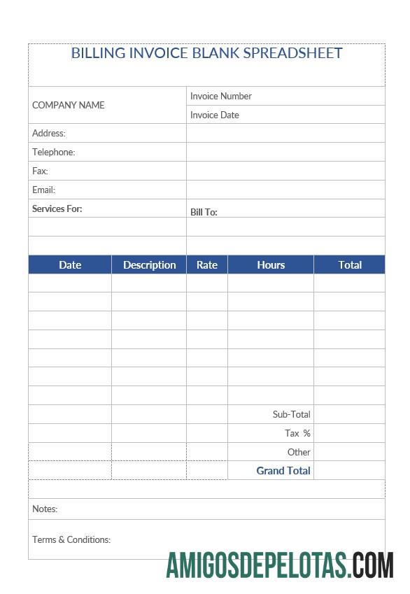 Berkualitas Billing faktur Blank Spreadsheet templat