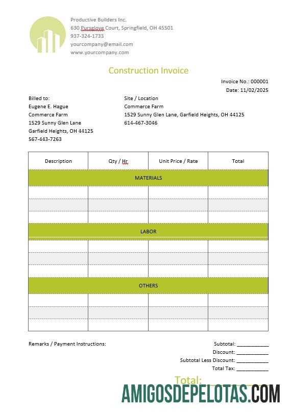 Premium Blank Construction faktur templat