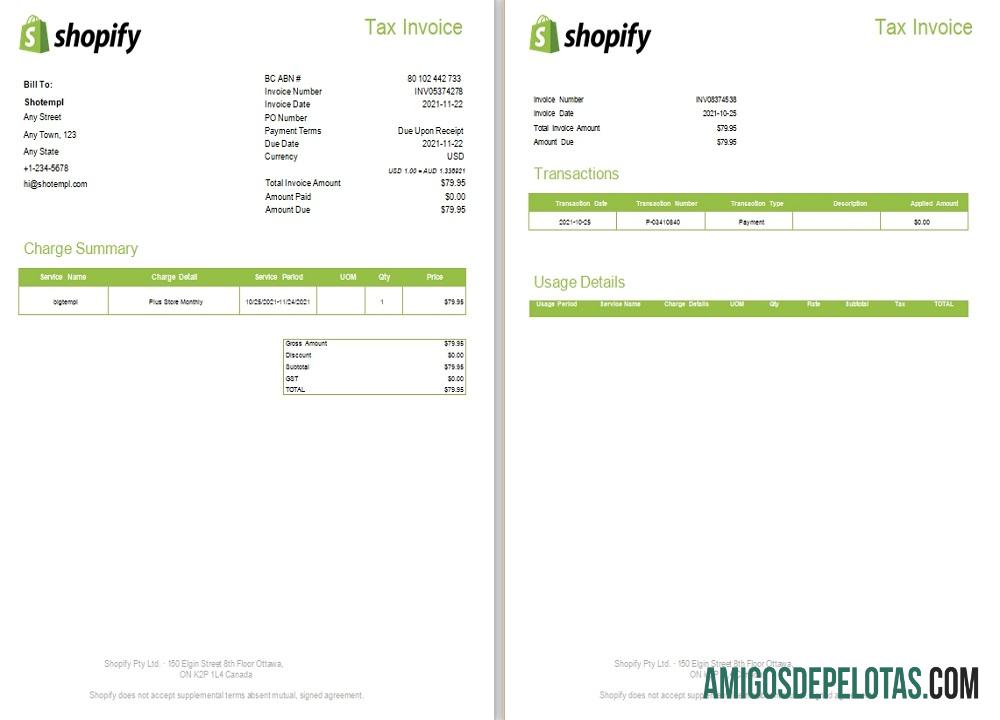 Kanada Shopify pajak faktur pratinjau