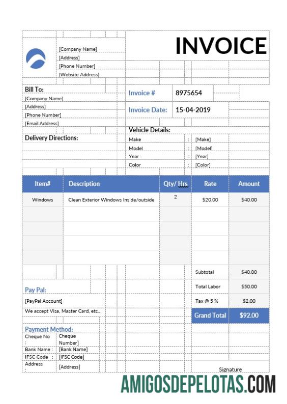 Realistis Car Wash faktur templat