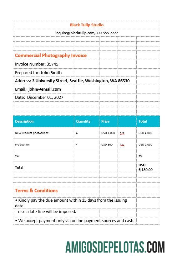 Premium komersial Photography faktur templat