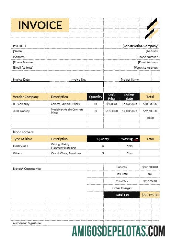 Profesional Construction Estimate faktur templat