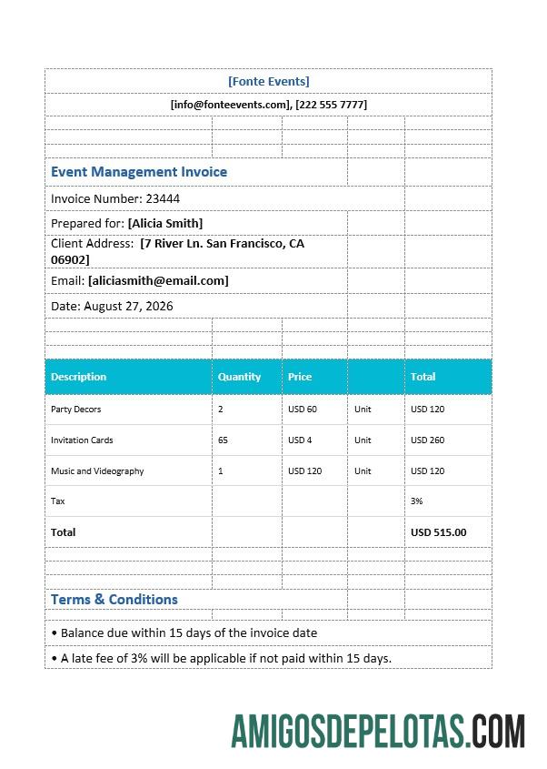 Berkualitas Event Management faktur templat