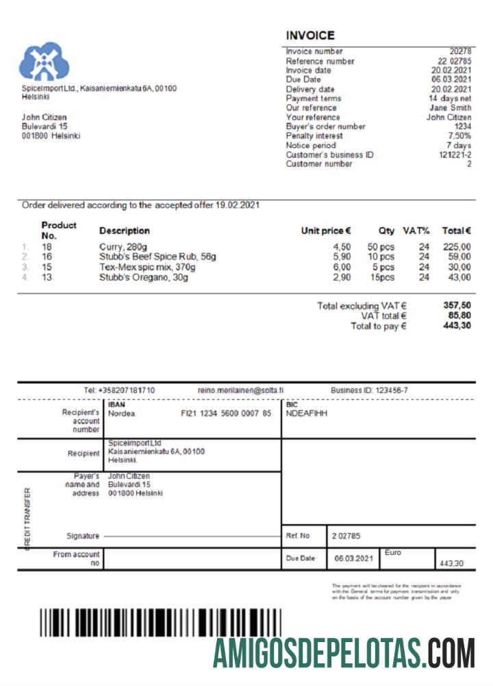 Finlandia SpiceImport Ltd faktur makering