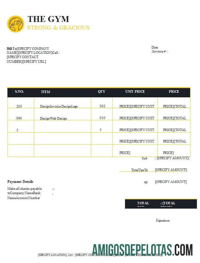 Dapat Diedit gratis Gym faktur templat