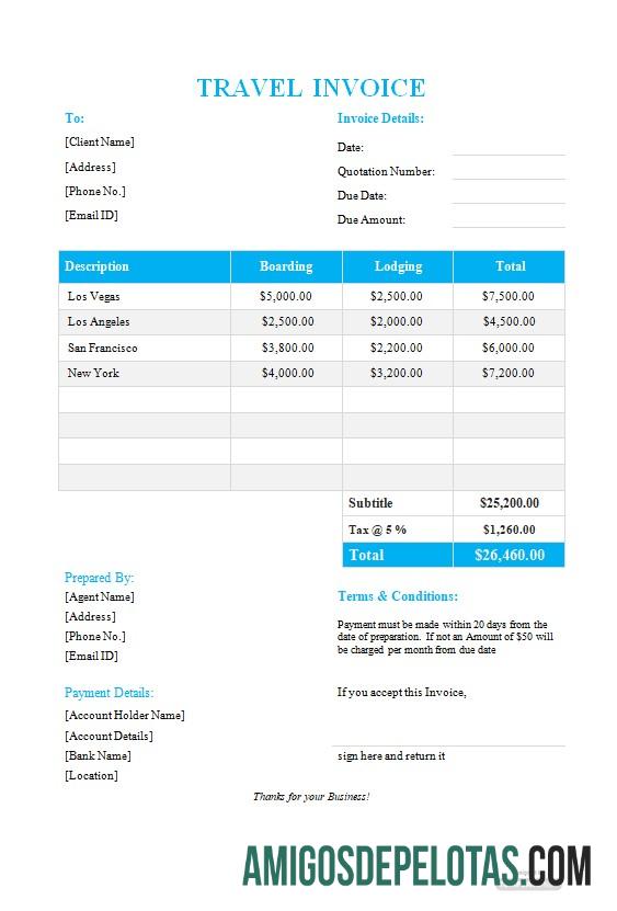 Realistis gratis perjalanan faktur format templat