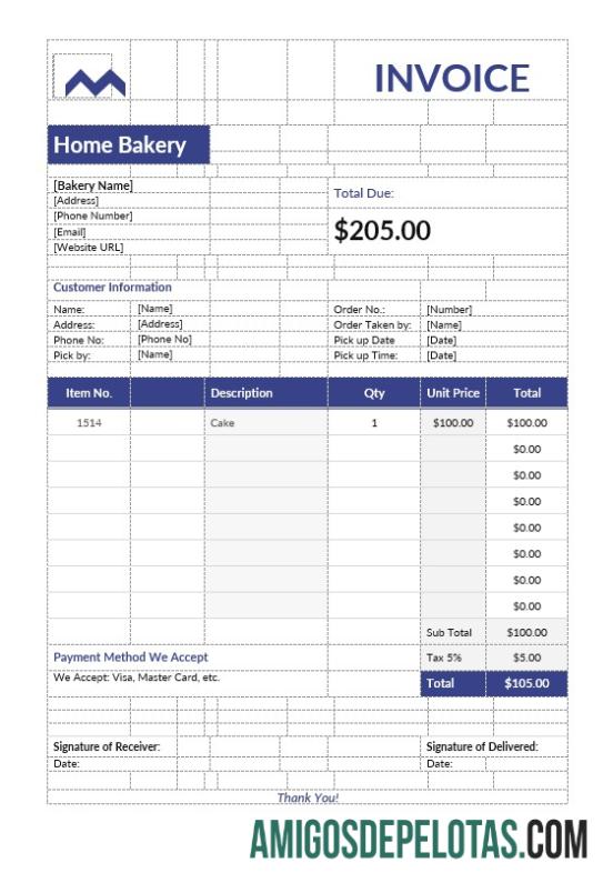 Realistis Home Bakery faktur templat