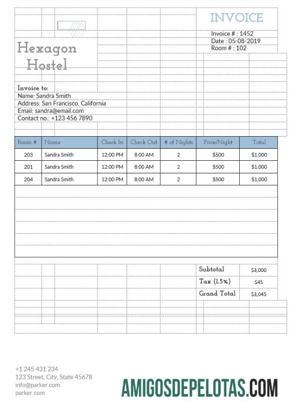 Dapat Diedit Hostel faktur templat