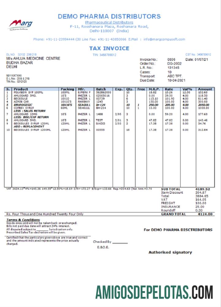 India Demo Pharma Distributor medicine consultancy services faktur pratinjau