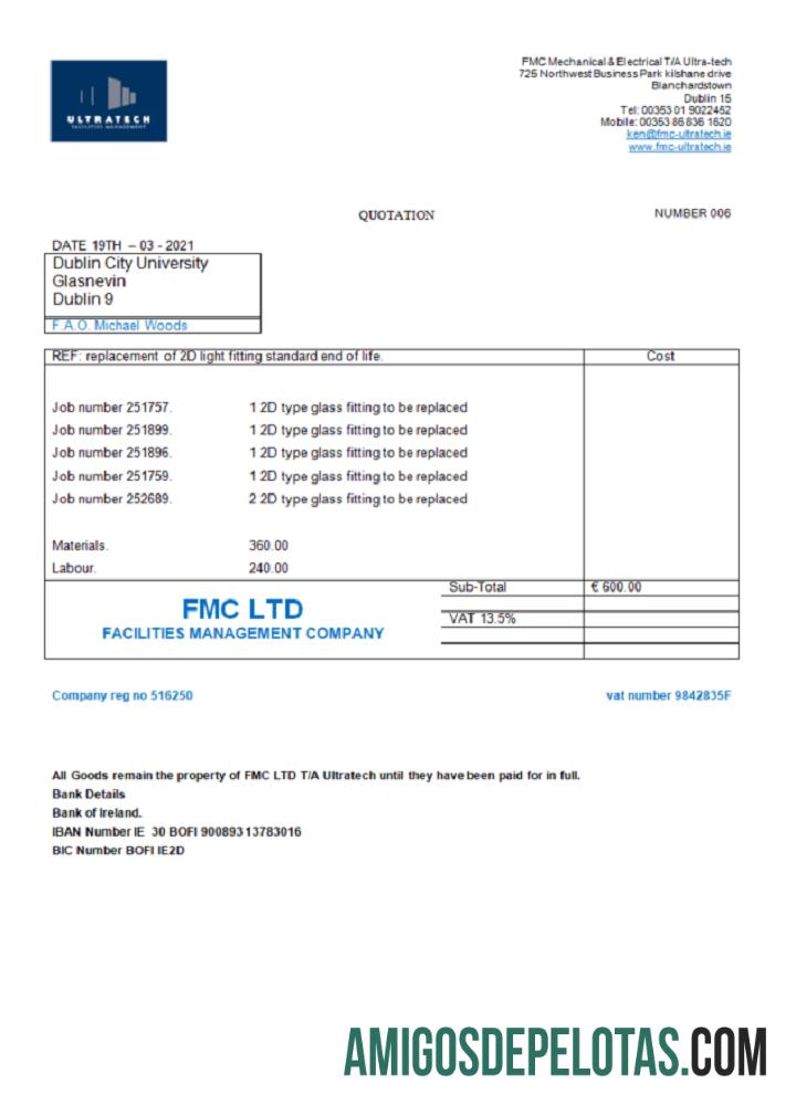 Irlandia Ultratech Pvt Ltd faktur pratinjau
