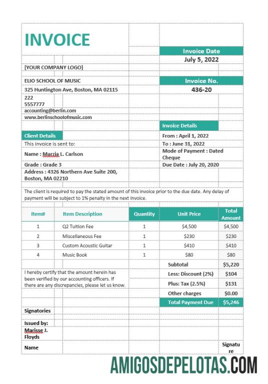 Premium Musik sekolah faktur templat