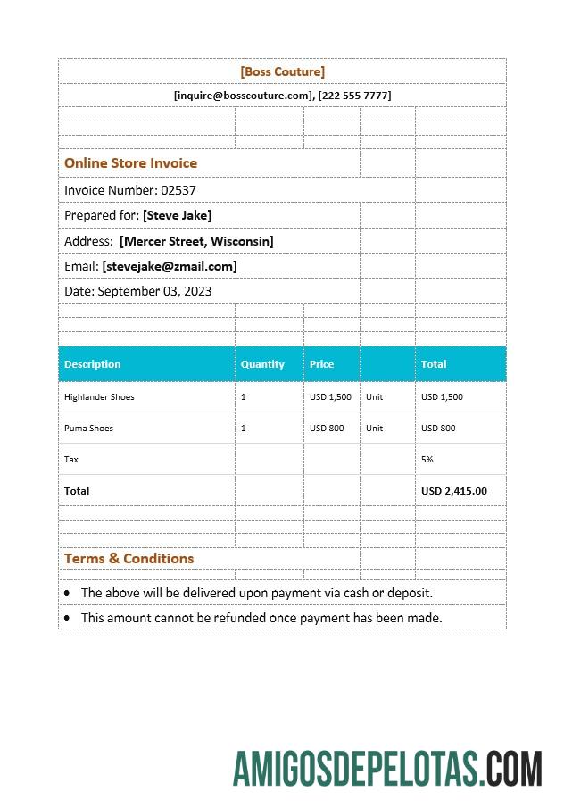 Realistis Online Store faktur templat