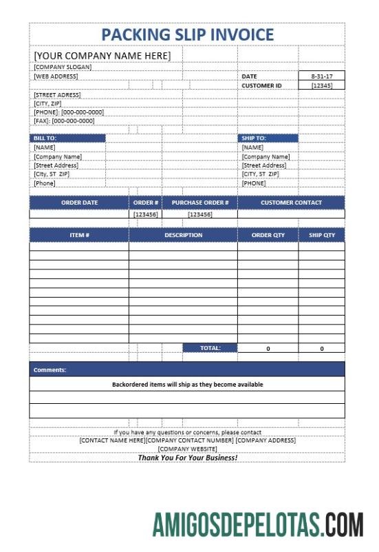 Profesional Packaging Slip faktur templat