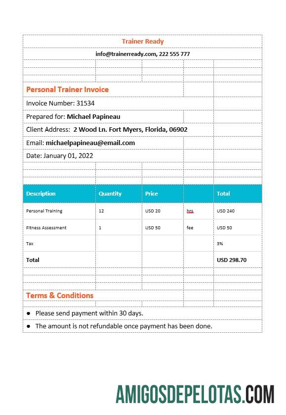 Premium Personal Trainer faktur templat
