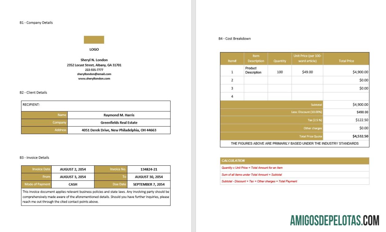 Premium Profesional lepas Writer faktur templat