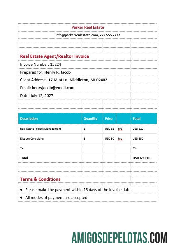 Realistis Nyata Estate Agent Realtor faktur templat
