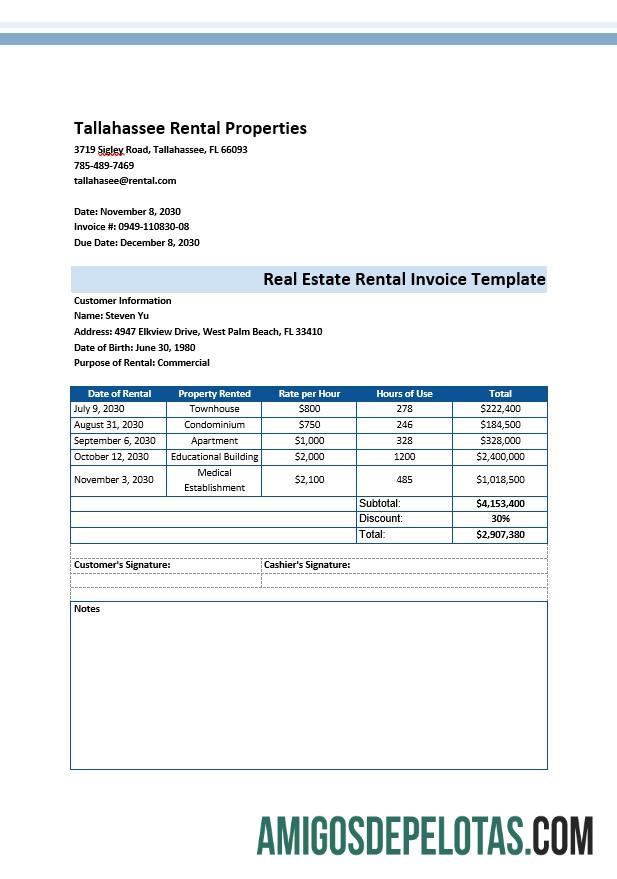 Premium Nyata Estate Rental faktur templat