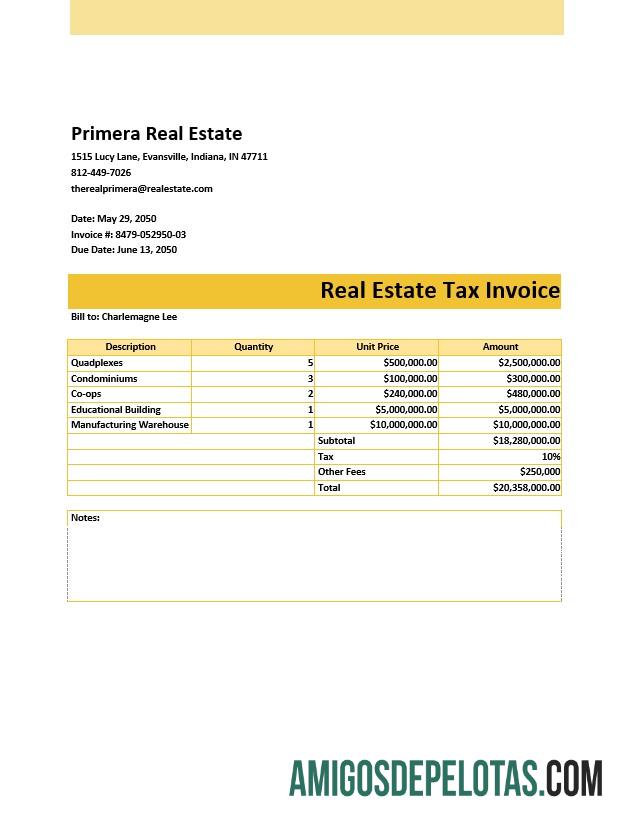 Profesional Nyata Estate pajak faktur templat