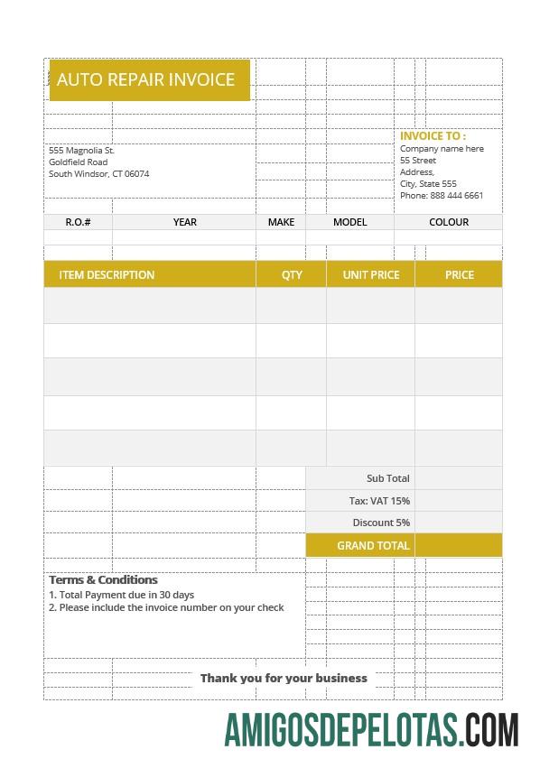 Premium contoh Auto Repair faktur templat