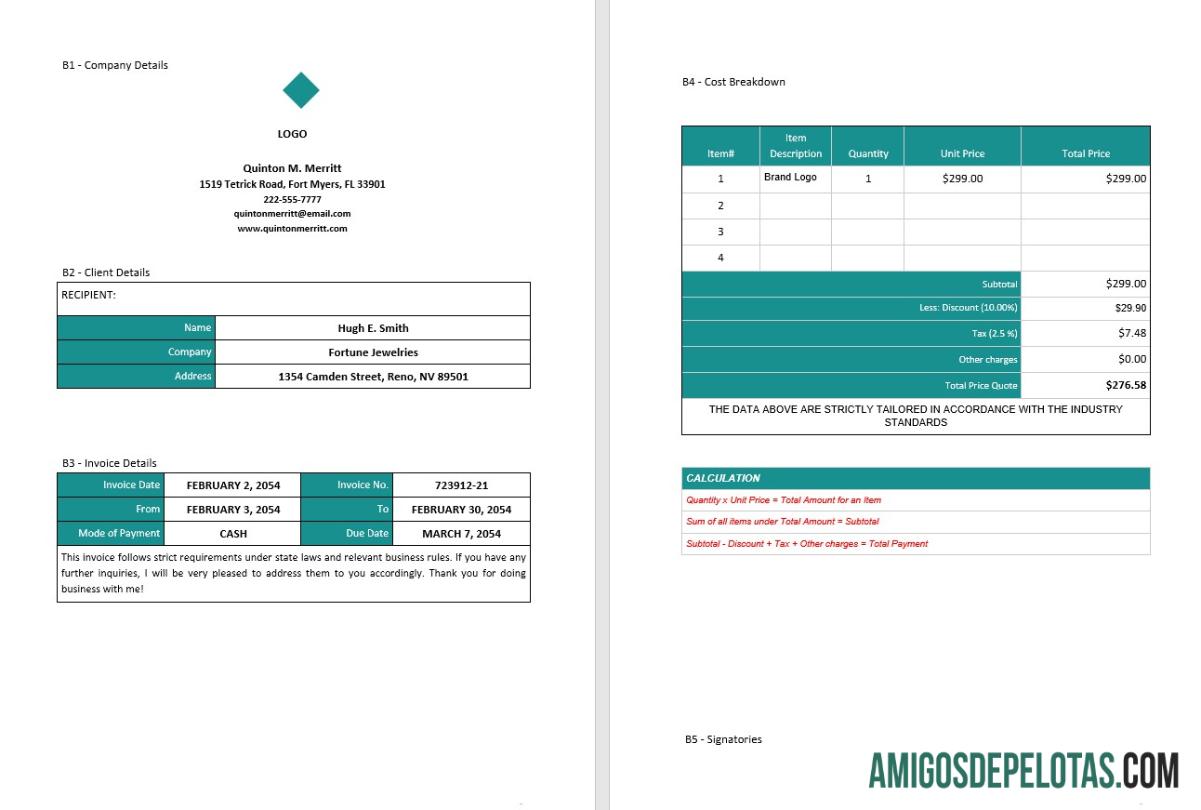 Dapat Diedit contoh Freelancer faktur templat