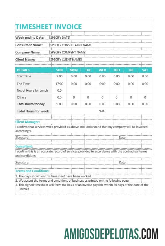 Realistis contoh Timesheet faktur templat